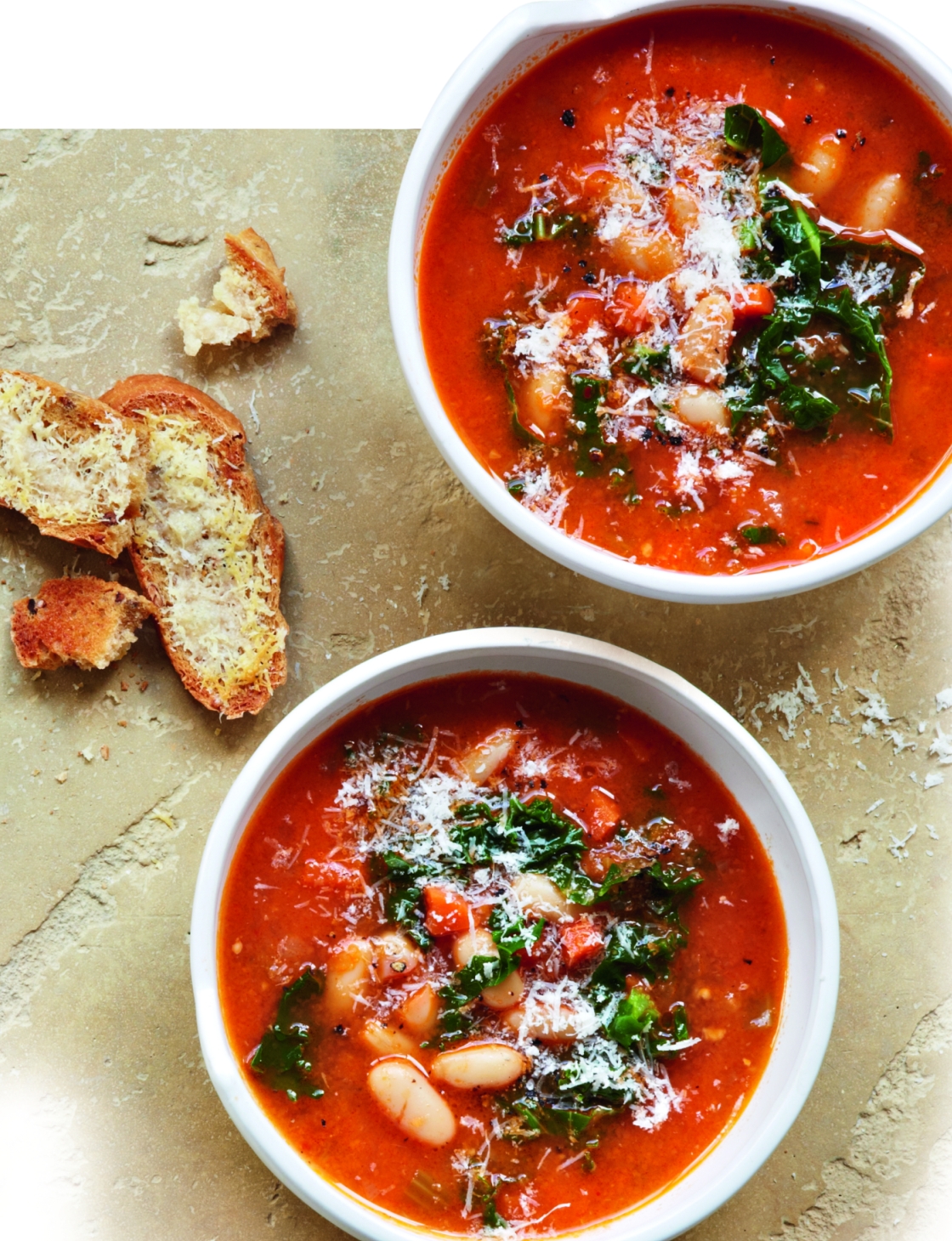 Kale and white bean soup with parmesan toasts Sainsbury`s Magazine